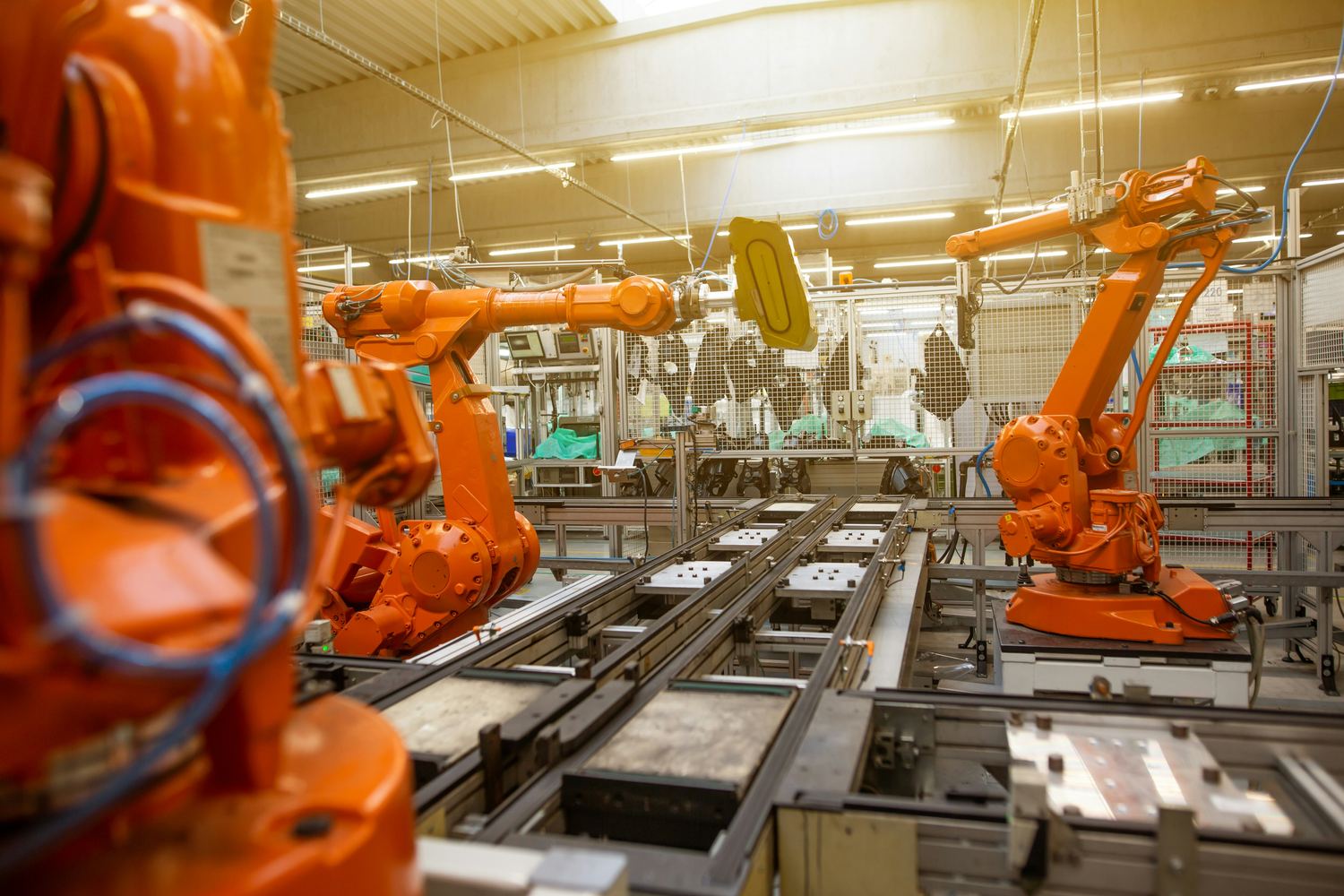 Industrial robots on a production line